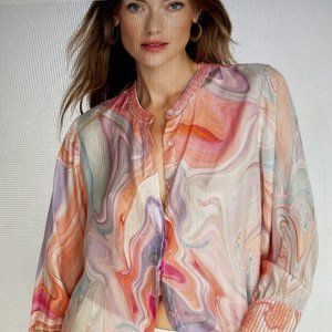 JOHNNY WAS Workshop "Laguna Vesper Voyager" Silk Tunic/Blouse: SIZE SMALL: NWOT!